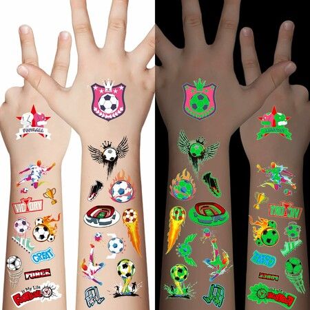 Luminous Soccer Temporary Tattoo for Kids,60Pcs Soccer Party Favors,Glow in the Dark Tattoos,Glow Party Decorations,Kids Goodie Bag Stuffers