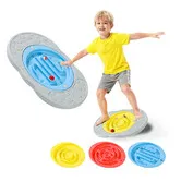 2 in 1 Kids Maze Balance Board, 3 Swappable Labyrinths and 3 Challenge Balls, Non-Slip Rubber Base Wobble Board for Core Training, Ages 3 to 12
