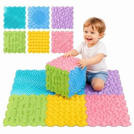 6pcs   30cm TPE Sensory Mat Tactile Floor Tile Set  Children Infant Crawling Massage Acupressure Puzzle Training Eco Friendly Kids Sensory Room