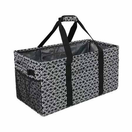 Large Metal Frame Utility Tote Bag,Collapsible Reusable Grocery Bags with Sturdy Handles,Reinforced Bottom Oxford Fabric Moving Shopping Basket