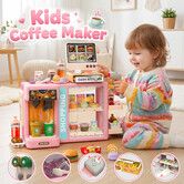 5 in 1 Kids Supermarket Playset Pretend Play Grocery Store with Cash Register Checkout Scanner Coffee Machine Food Display Cabinet Educational Toys