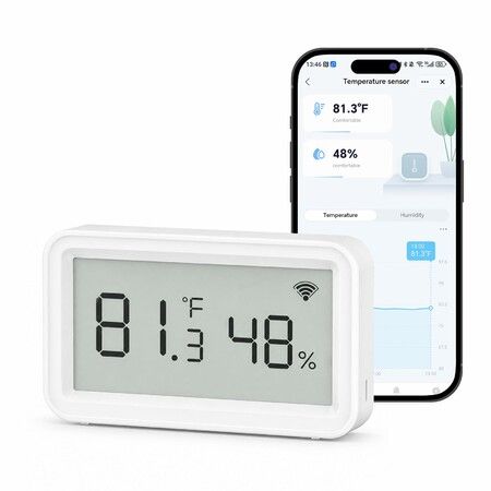 Smart WiFi Thermometer Hygrometer,Indoor Wireless Temperature Humidity Sensor with Electronic Display,App Notification Alert,Free Data Storage Export