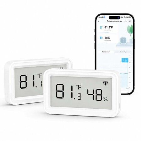 Smart WiFi Thermometer Hygrometer,Indoor Wireless Temperature Humidity Sensor with Electronic Display,Free Data Storage Export 2 Pack
