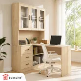 Computer Desk Bookcase Drawers Cabinets 3 in 1 Office Study Writing PC Laptop Table Shelving Unit Bookshelf Workstation Corner Storage Shelves 120cm