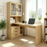 Computer Desk Bookcase Drawers Cabinets Home Office Study Writing PC Laptop Table Shelving Bookshelf Workstation with Storage Shelves 120x60x160cm