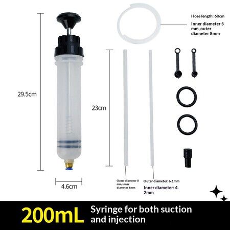 200cc Kit 60cm Manual Oil Change Fluid Extractor Pump Suction Injection Syringe PVC Tube Leak-Proof Airtight for Car Brake Gear Transmission