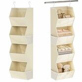 4 Shelf Collapsible Bedroom Closet Organizers and Storage Hanging with Mesh Pocket, Closet Hanging Organizers for Wardrobe Space Saver (Beige)