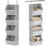 4 Shelf Collapsible Bedroom Closet Organizers and Storage Hanging with Mesh Pocket, Closet Hanging Organizers for Wardrobe Space Saver (Grey)