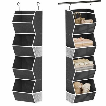 4 Shelf Collapsible Bedroom Closet Organizers and Storage Hanging with Mesh Pocket, Closet Hanging Organizers for Wardrobe Space Saver (Black)