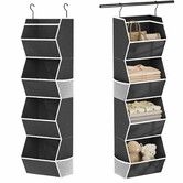 4 Shelf Collapsible Bedroom Closet Organizers and Storage Hanging with Mesh Pocket, Closet Hanging Organizers for Wardrobe Space Saver (Black)