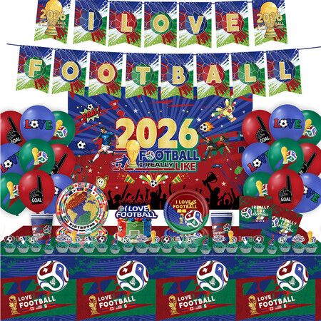 World Soccer Party Decorations Set, Soccer Party Supplies with Plates Tablecloth Backdrop Etc for Watch Parties, Game Day Soccer Fan Gatherings