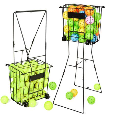 Tennis Ball Hopper,Portable Pickleball Ball Holder with Locking Legs,Holds 75 Tennis Balls or 50 Pickleballs,Sturdy Steel for Tennis Training and Teaching