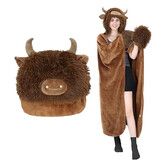 Highland Cow Wearable Hooded Blanket for Women, Soft Snuggle Wrap Cape Throw, Fleece and Sherpa Hoodie
