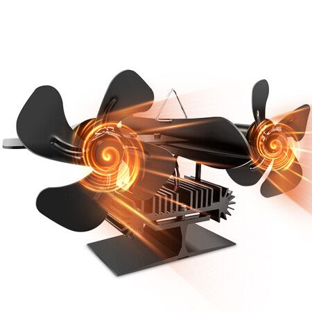 Heat Powered Wood Stove Fan With Fixed Bracket,Dual Heads 8-Blade Fireplace Eco Fan For Log Burner,Quiet Warm Air Circulator Home Heater