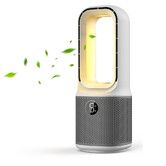 Small Bladeless Desk Fan 5 Speeds for Powerful Airflow, Desktop Cooling Fan with Night Light and Timer for Bedroom Office Grey