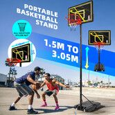 Basketball Hoop Stand Portable Outdoor Indoor System Height Adjustable 1.5-3.05m Backboard Ring Net Steel Rim Sports Fitness Equipment with Wheels