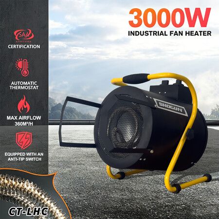 3000W Electric Fan Heater Industrial Portable Hot Air Blower Carpet Dryer 2 in 1 for Workshop Warehouse Garage Space Fast Heating SAA Free Standing