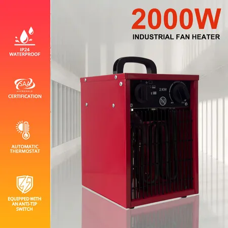 2000W Industrial Electric Fan Heater Portable Forced Warm Hot Air Blower Carpet Dryer Fast Heat Standing SAA Warehouse Workshop Farm Garage Space Room