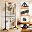 Mobile Grid Wall Display Stand Floor Standing Retail Shop Rack Mesh Wire Panel with 10 Hooks and Wheels for Market Exhibition Art Show 190x95x42.5cm