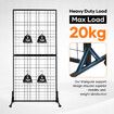 Mobile Grid Wall Display Stand Floor Standing Retail Shop Rack Mesh Wire Panel with 10 Hooks and Wheels for Market Exhibition Art Show 190x95x42.5cm