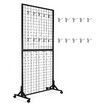 Mobile Grid Wall Display Stand Floor Standing Retail Shop Rack Mesh Wire Panel with 10 Hooks and Wheels for Market Exhibition Art Show 190x95x42.5cm