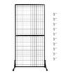 Mobile Grid Wall Display Stand Floor Standing Retail Shop Rack Mesh Wire Panel with 10 Hooks and Wheels for Market Exhibition Art Show 190x95x42.5cm