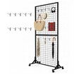 Mobile Grid Wall Display Stand Floor Standing Retail Shop Rack Mesh Wire Panel with 10 Hooks and Wheels for Market Exhibition Art Show 190x95x42.5cm