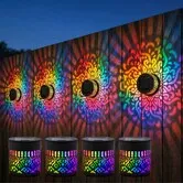 Color Changing Solar Mandala Projection Wall Light Decorative Solar Mandala Lights Outdoor Waterproof Metal Fence Lights 4pcs