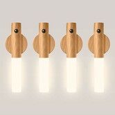 4 Pack Wooden Motion Sensor Lights, Rechargeable LED Wireless Magnetic Battery Operated Wall Sconce, Portable Decor Torch Night Lighting for Bedroom