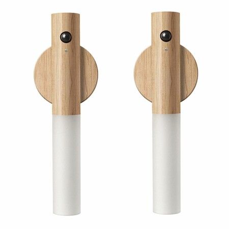2 Pack Wooden Motion Sensor Lights, Rechargeable LED Wireless Magnetic Battery Operated Wall Sconce, Portable Decor Torch Night Lighting for Bedroom