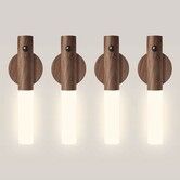 4 Pack Wooden Motion Sensor Lights, Rechargeable LED Wireless Magnetic Battery Operated Wall Sconce, Portable Decor Torch Night Lighting for Bedroom