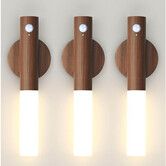 3 Pack Wooden Motion Sensor Lights, Rechargeable LED Wireless Magnetic Battery Operated Wall Sconce, Portable Decor Torch Night Lighting for Bedroom