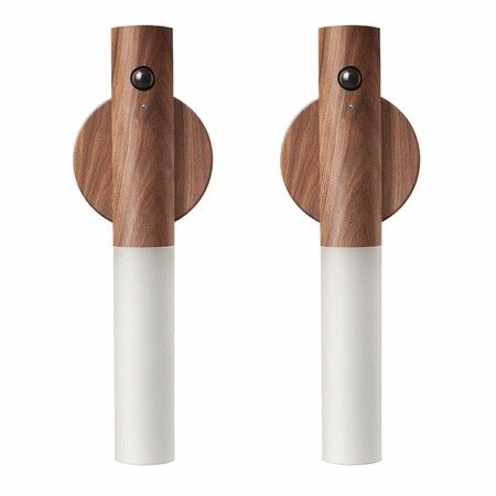 2 Pack Wooden Motion Sensor Lights, Rechargeable LED Wireless Magnetic Battery Operated Wall Sconce, Portable Decor Torch Night Lighting for Bedroom