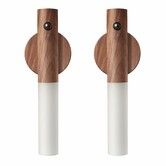 2 Pack Wooden Motion Sensor Lights, Rechargeable LED Wireless Magnetic Battery Operated Wall Sconce, Portable Decor Torch Night Lighting for Bedroom
