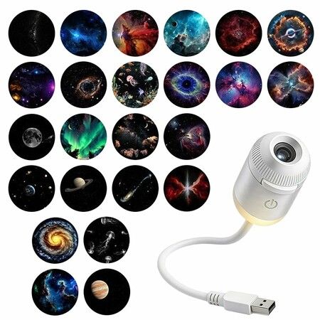 Galaxy Starry Sky Night Light Projector,2 In 1 Portable with 24 Projection Films,Adjustable Brightness Control Eye Caring LED Night Light
