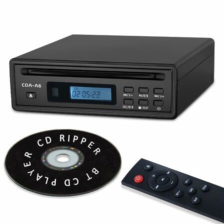 Portable Bluetooth CD Player for Home CD Ripper Hi-Fi Audio CD Player Desktop CD Players Optical and AUX Output Lossless Sound Quality (Black)