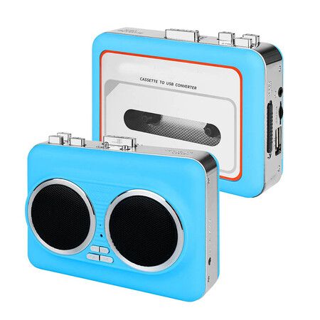 Cassette Tape Player, Portable Cassette to Digital Converter, USB Cassette to MP3 Converter with 3.5mm Headphone Jack (Blue)