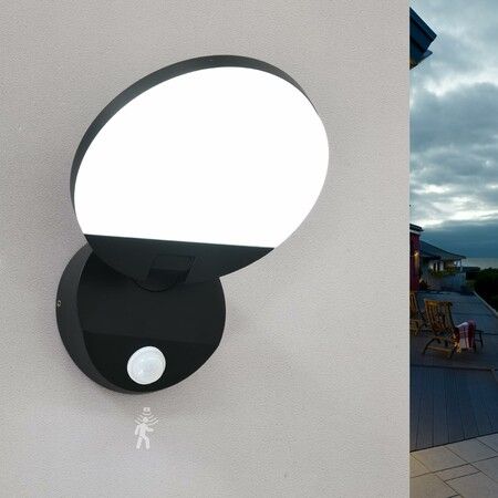 LED Modern Motion Sensor Outdoor Lights Fixtures Round 18W Wall Sconce Light Exterior Porch Lights for Patio Garage Doorway Black