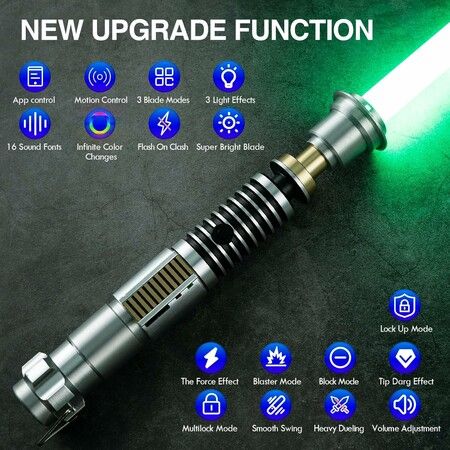 Upgrade App Control OBW Dueling Lightsaber, Smooth Swing 16 Sound Effects 3 Light Effects, 16 Colors and Infinite Change Metal Light Saber for player