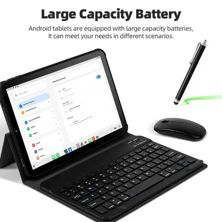 5G SIM Phone Video Call Tablet 10.1 inch  12+512GB Android 15.0 7000mAh Battery 8mp Camera  with Keyboard, Mouse, Stylus Pen Christmas Gift COL SILVER