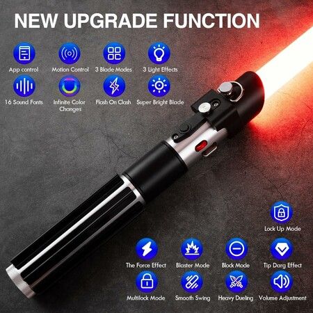 Upgrade App Control OBW Dueling Lightsaber, Smooth Swing 16 Sound Effects 3 Light Effects, 16 Colors and Infinite Change Metal Light Saber for player