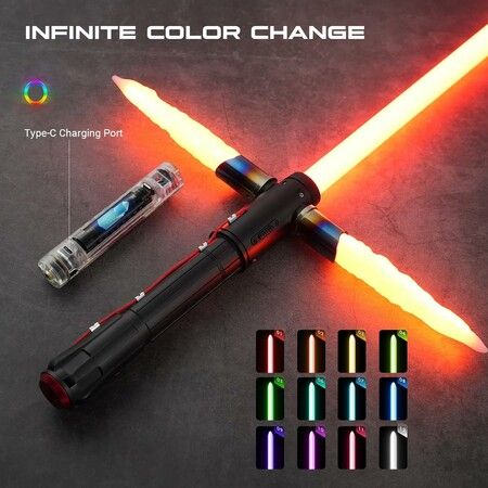 RGB V3 Heavy Dueling Crossguard Light Saber,Sabers with 16 Sound Fonts Infinite Color Changes, Heavy Metal Hilt and Rechargeable Light Saber