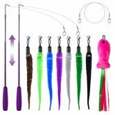 11Pcs Interactive Cat Toy Wand Pack, Retractable Cat Wand and Worm Teaser Refills, Cat Feather Fishing Pole Toy for Play Chase Exercise