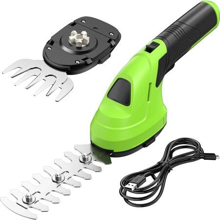 Cordless Grass Shear Hedge Trimmer Electric Bush Trimmer 2 in 1 Handheld Shrub Shears, Lightweight Hedge Clippers Grass Cutter