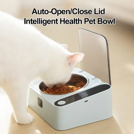 Automatic Cat Feeder With Infrared Sensor Lid, Motion Activated Flyproof Pet Food Bowl,Elevated Removable Stainless Steel Dish,Battery Powered