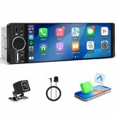 Single Din Radio for Car Supports Carplay & Android Auto 6.28 inch Single Din Touchscreen Radio with Bluetooth Backup Camera Enhanced Mic USB SWC RCA EQ FM
