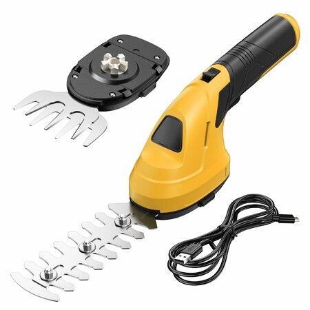 Cordless Grass Shear Hedge Trimmer Electric Bush Trimmer 2 in 1 Handheld Shrub Shears, Lightweight Hedge Clippers Grass Cutter, Orange