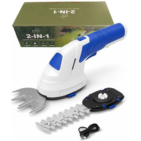 Cordless Grass Shear Hedge Trimmer Electric Bush Trimmer 2 in 1 Handheld Shrub Shears, Lightweight Hedge Clippers Grass Cutter, Blue