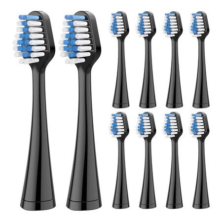 10Pcs Replacement Toothbrush Heads for Waterpik Complete Care 5.0 or 9.0 Tooth Brush, and for AquaSonic Duo Series and Home Dental Toothbrush, Black