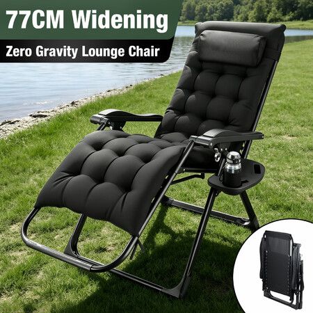 Zero Gravity Recliner Chair with Padded Cushion Headrest Outdoor Patio Sun Lounge Adjustable Reclining Foldable Portable Camping Lounger Furniture